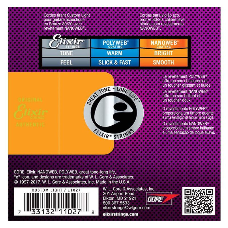 Elixir Nanoweb Set 11-52 Acoustic Anti Rust Strings 11027