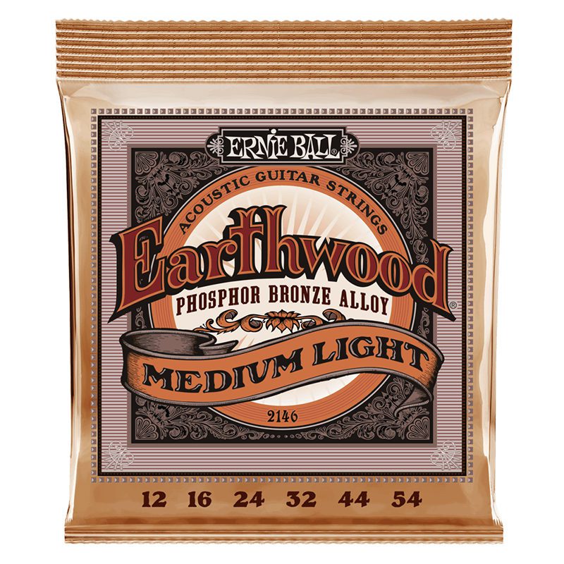 ERNIEBALL Earthwood Medium Light Phosphor Bronze Acoustic Guitar Strings 12-54 Gauge