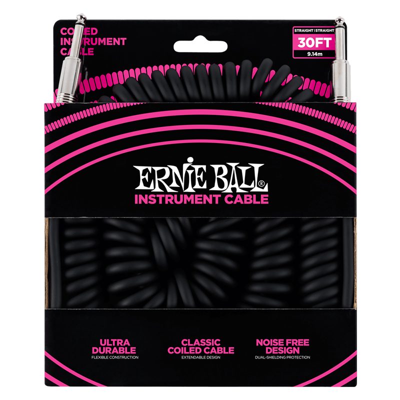 ERNIEBALL 30' Coiled Straight / Straight Instrument Cable - Black 9m (P06044)