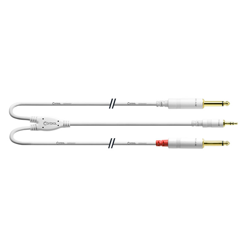 Cordial White 3.5 mm Stereo Jack to 2x 6.3 mm Mono Jack Y-adapter With Long Split