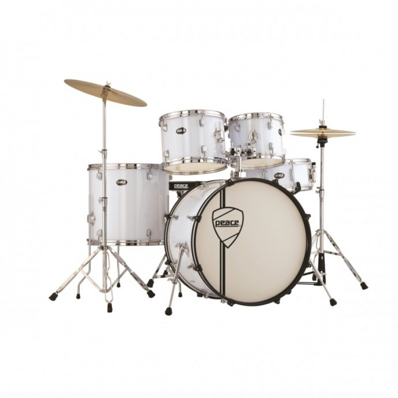 PEACE DP-105-20CH-C#10 5 PCS WHITE COMPLETE DRUMKIT WITH 20 BASS DRUM AND REMO HEADS