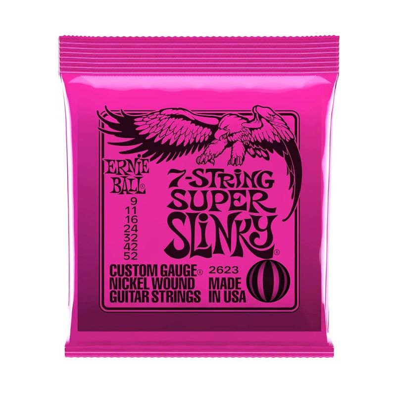 Ernie Ball P02623 7-String Super Slinky Nickel Wound Electric Guitar Strings, 9-52 2 Pack Ernie Ball P02623 7-String Super Slinky Nickel Wound Electric Guitar Strings, 9-52 2 Pack