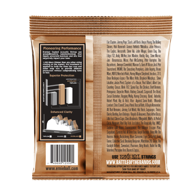 Ernie Ball Everlast Coated Phosphor Bronze Extra Light Acoustic Guitar Strings - 10-50 Gauge P02550