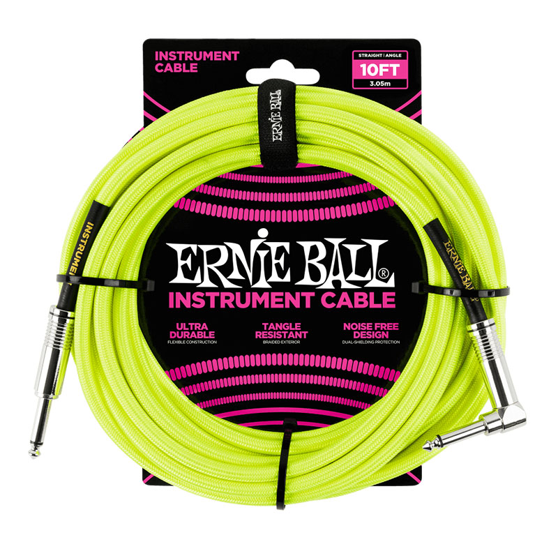 ERNIEBALL Braided Instrument Cable Straight/Angle 10ft - Neon Yellow P06080 ERNIEBALL Braided Instrument Cable Straight/Angle 10ft - Neon Yellow P06080