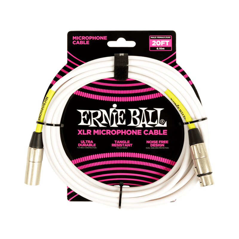 ERNIEBALL Classic XLR Microphone Cable Male/Female 20ft - White P06389