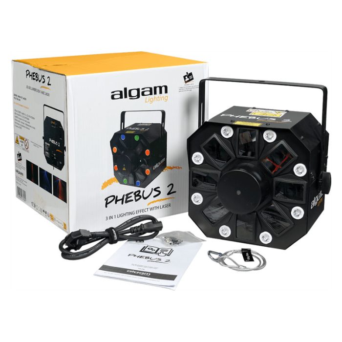 ALGAM PHEBUS2 3-in-1 Combo LED Light Effect – Derby, Strobe or Wash, Laser