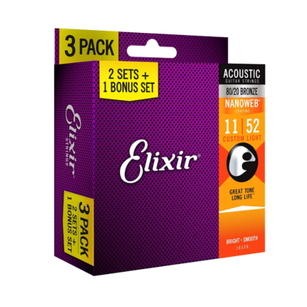 ELIXIR BRONZE 3 PACK 11-52 ACOUSTIC GUITAR STRINGS