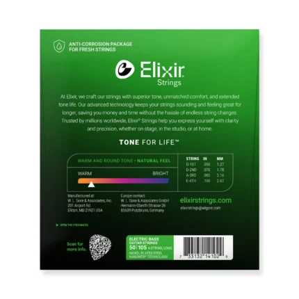 Elixir 14102 Nanoweb Medium Longscale 50-105 bass strings set