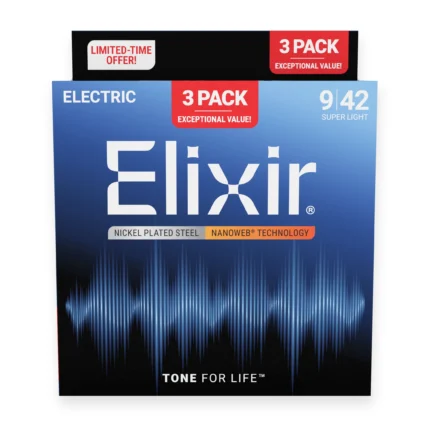 ELIXIR NANOWEB 3 PACK 9-42 ELECTRIC GUITAR STRINGS