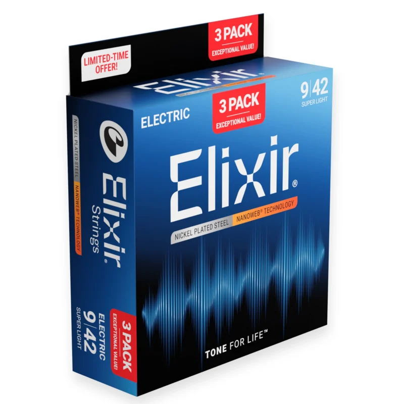 ELIXIR NANOWEB 3 PACK 9-42 ELECTRIC GUITAR STRINGS
