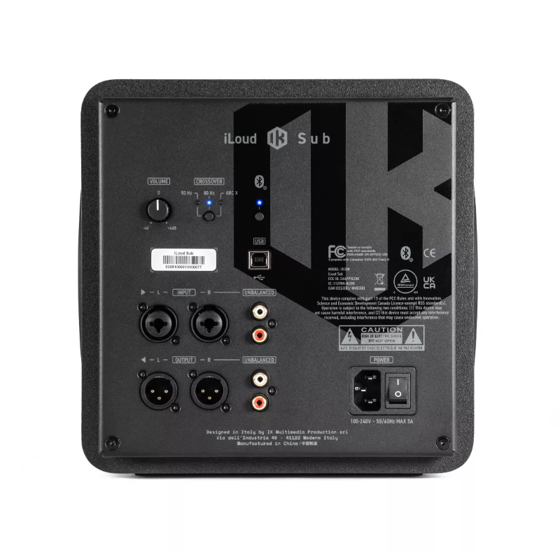 IK Multimedia iLoud Sub Equipped with: 6.5 woofer and 2 x 6.5 passive radiators Power: 160 W RMS