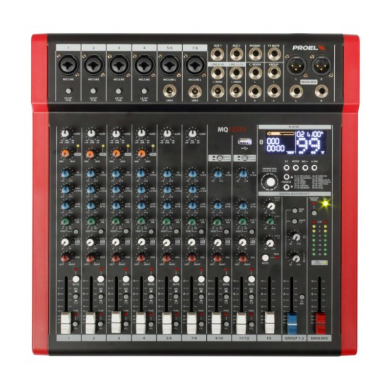 PROEL MQ1222X 12-input 4-bus mixer with effect and USB PLAYER-Bluetooth