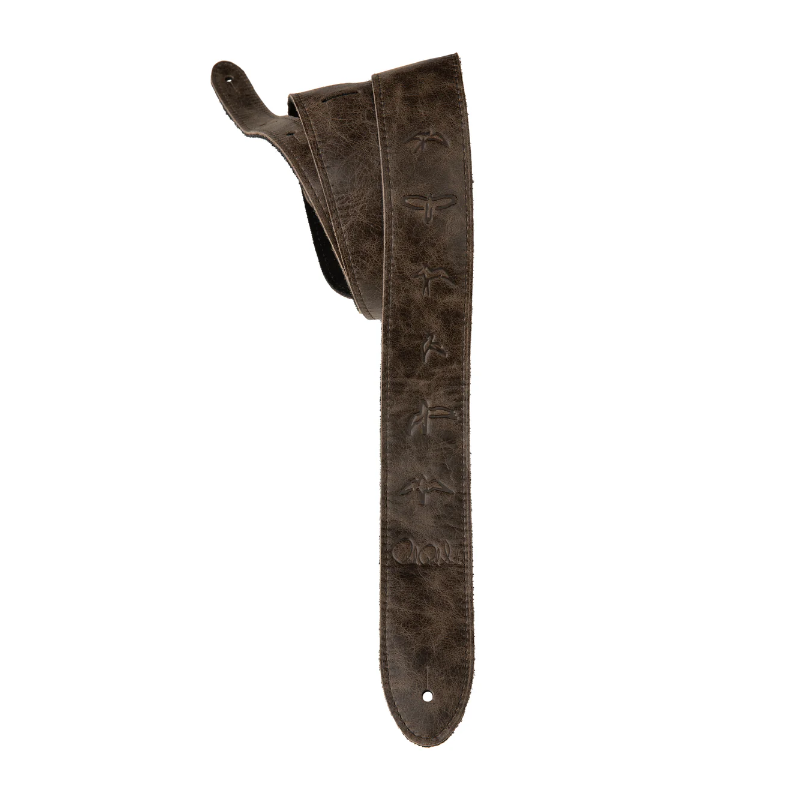 PRS Embossed Birds Leather Guitar Strap - Worn Black
