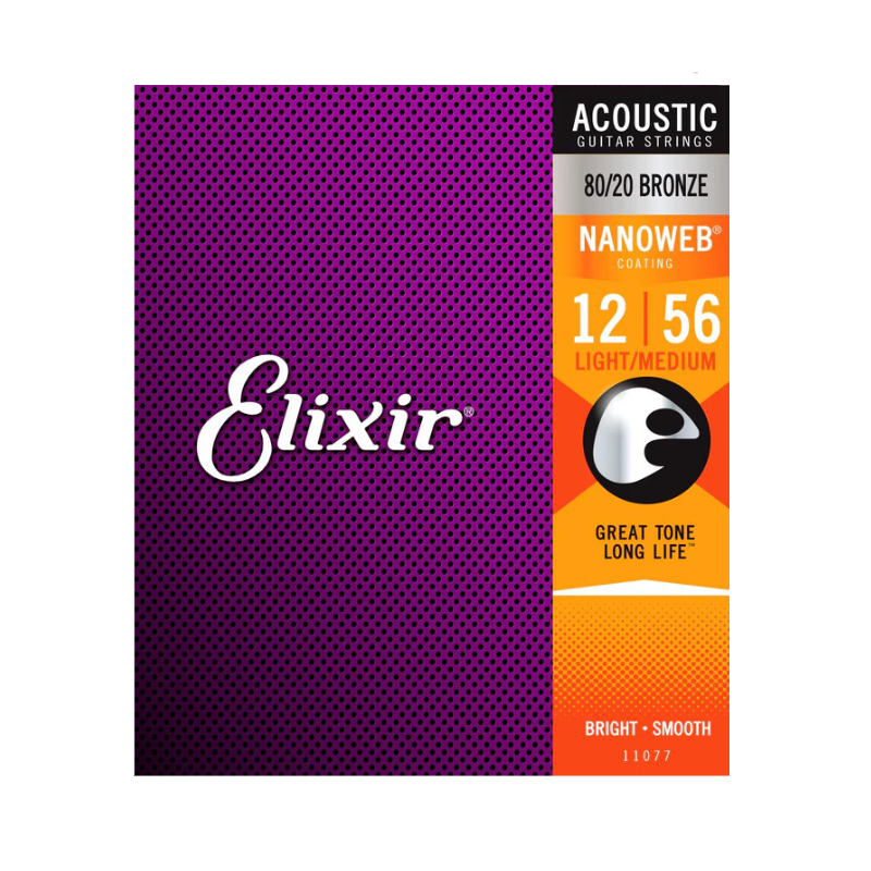 Elixir 11077 12-56 80/20 Bronze Nanoweb Light/Medium Acoustic Strings