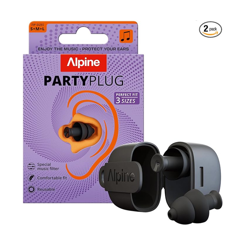 ALPINE PARTYPLUG-2025-BK  MUSIC-FILTERED EARPLUGS FOR FESTIVALS, EVENTS, AND CONCERTS - BLACK