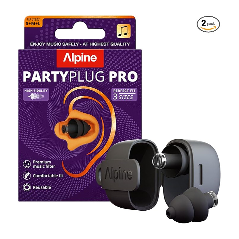 ALPINE PARTYPLUG-PRO-2025-BK HIGH-FIDELITY EARPLUGS FOR FESTIVALS, CONCERTS  CLUBS. - BLACK