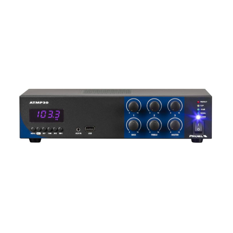 PROEL ATMP30 30W professional mixer amplifiers 100VMedia player-USB MP3, Bluetooth and FM radio