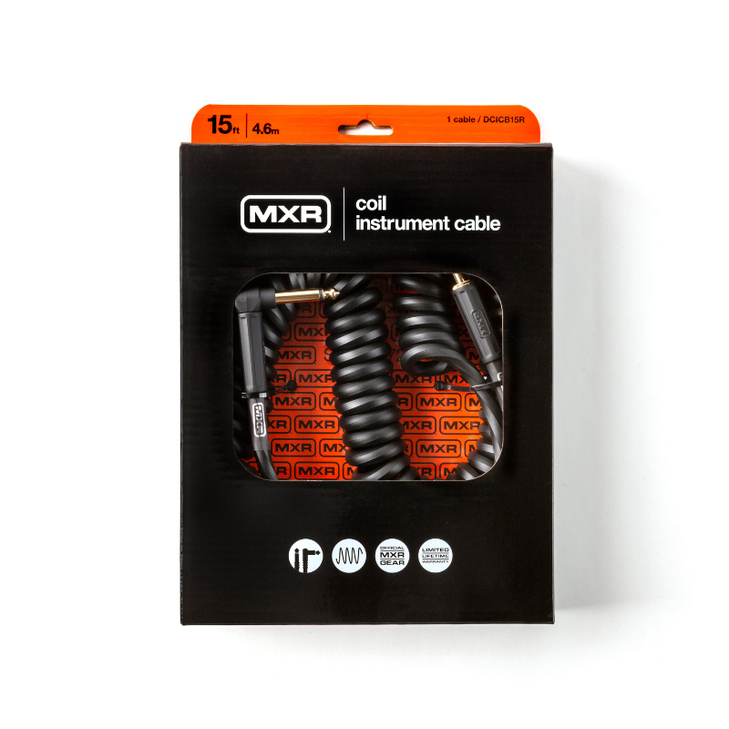 MXR® 15 FT COIL CABLE BLACK - RIGHT / STRAIGHT DCICB15R